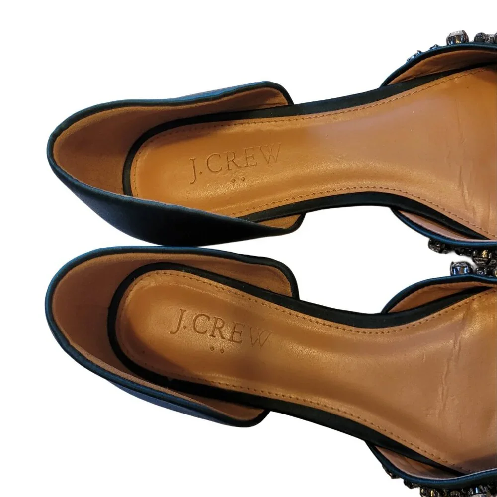J. Crew Satin Jeweled D'Orsay Flats